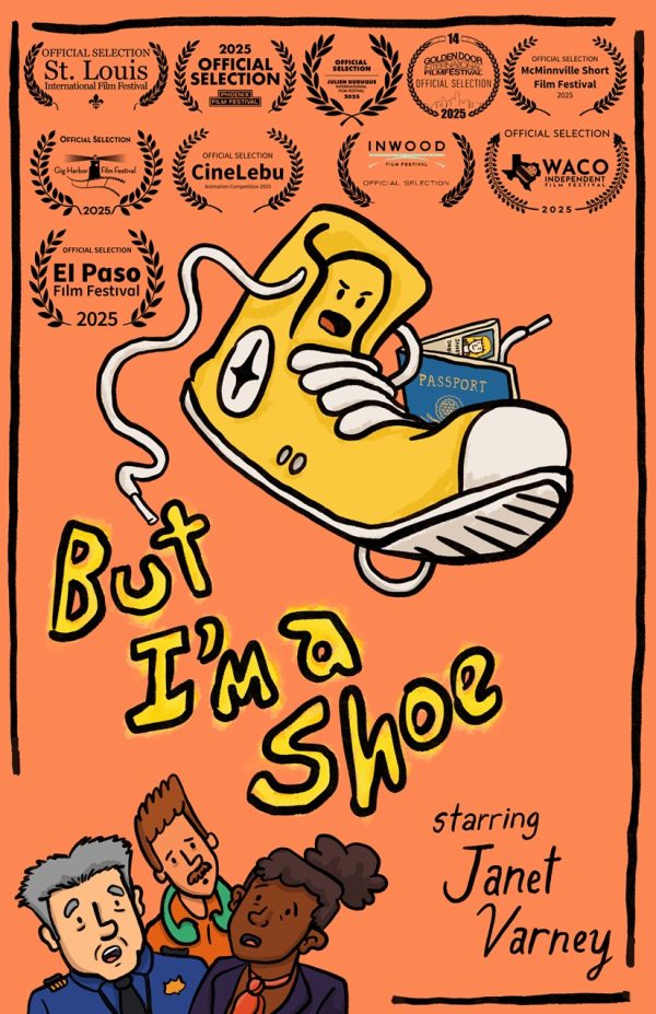 Poster for Chen Drachman's But I'm a shoe starring Janet Varney, with laurels for the St. Louis International Film Festival, The Phoenix Film Festival, the Julien Dubuque International Film Festival, Golden Door International Film Festival, McMinnville Short Film Festival, Gig Harbor Film Festival, CineLebu, Inwood Film Festival, the Waco Independent Film Festival, and the El Paso Film Festival.