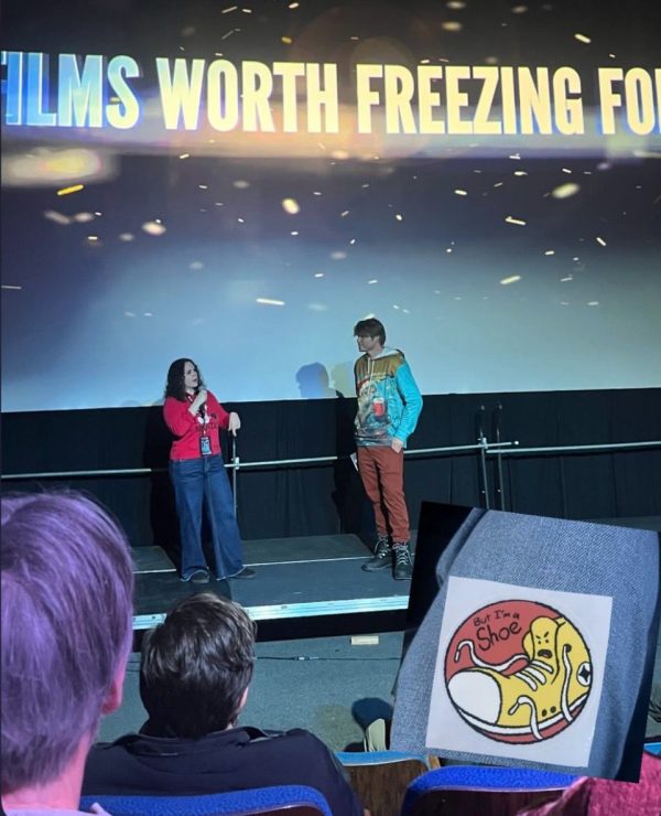 Chen Drachman doing a Q&A with Adam Linkenhelt following the screening of But I'm a Shoe at the Anchorage International Film Festival. Photo by: Isabella Colello