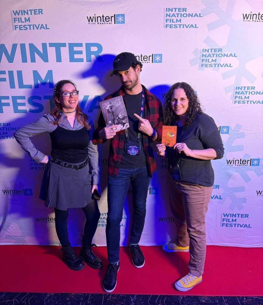 Maayan Gutterman, Alexander Ferguson of Broadway's Hamilton and filmmaker Chen Drachman on the red carpet at WinterFest 2026 for "But I'm a Shoe"